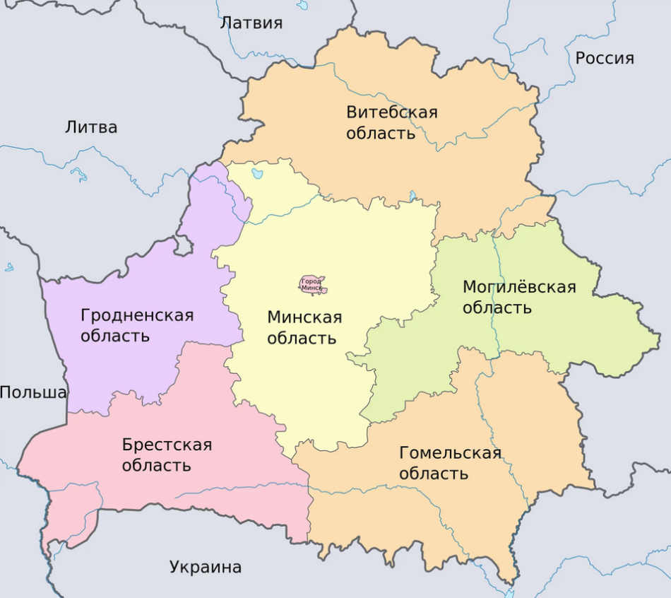 Карта Беларуси по областям