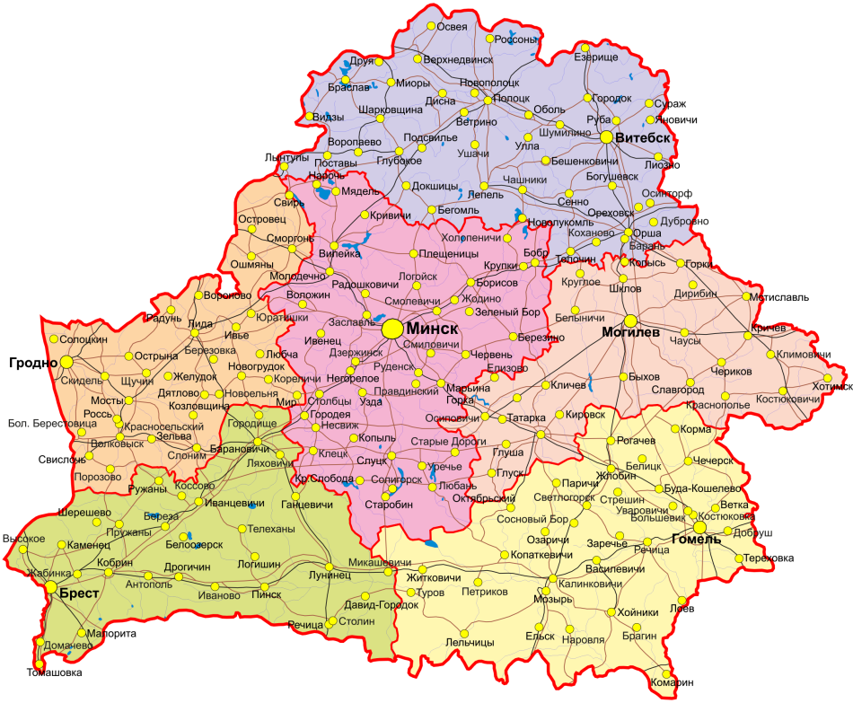 Карта Беларуси с городами