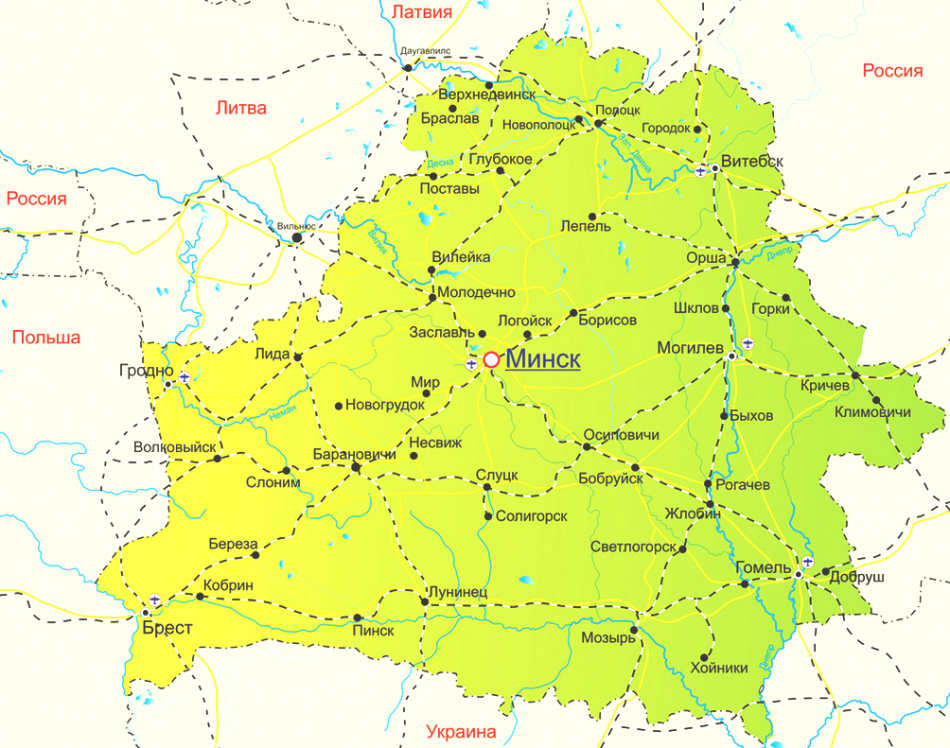 Карта Беларуси с дорогами